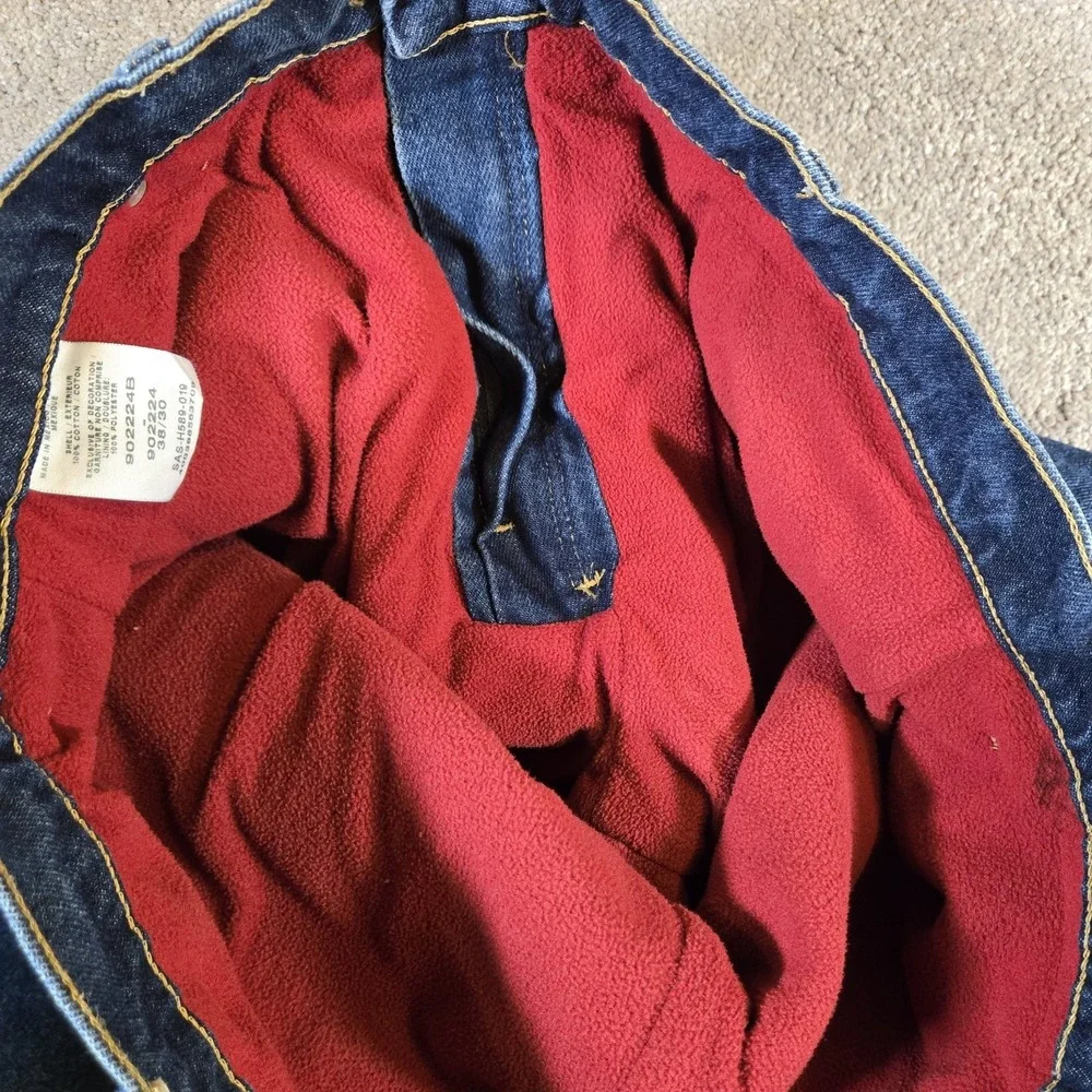 Cabela's Roughneck Jeans Mens 38x30 Red Fleece Lined Straight Denim‎